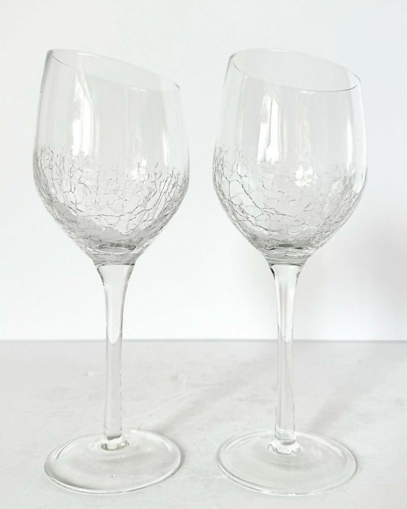 Pier 1 Angled Rim Crackle White Wine Goblets Set of 2 | Excellent Condition