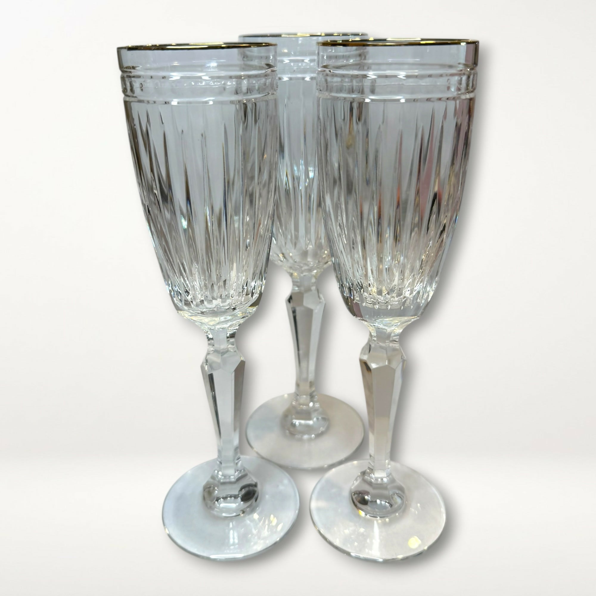 Waterford Hanover Gold Crystal Champagne Flutes | Set of 3 | Vintage