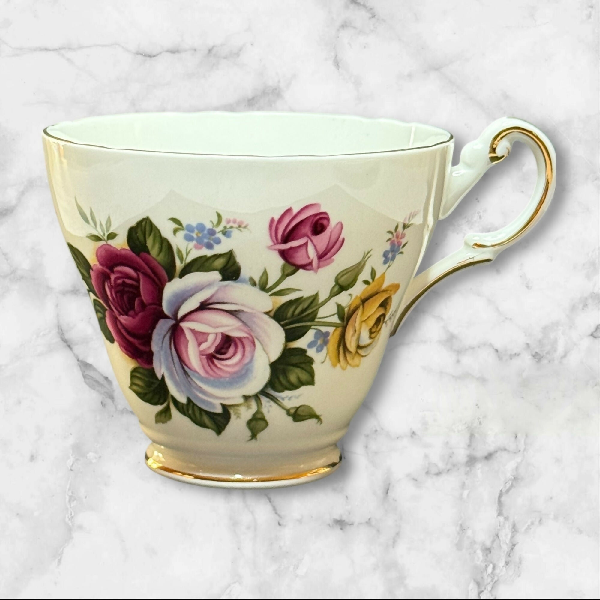 Regency English Bone China Teacup & Saucer | Floral Rose Pattern | England