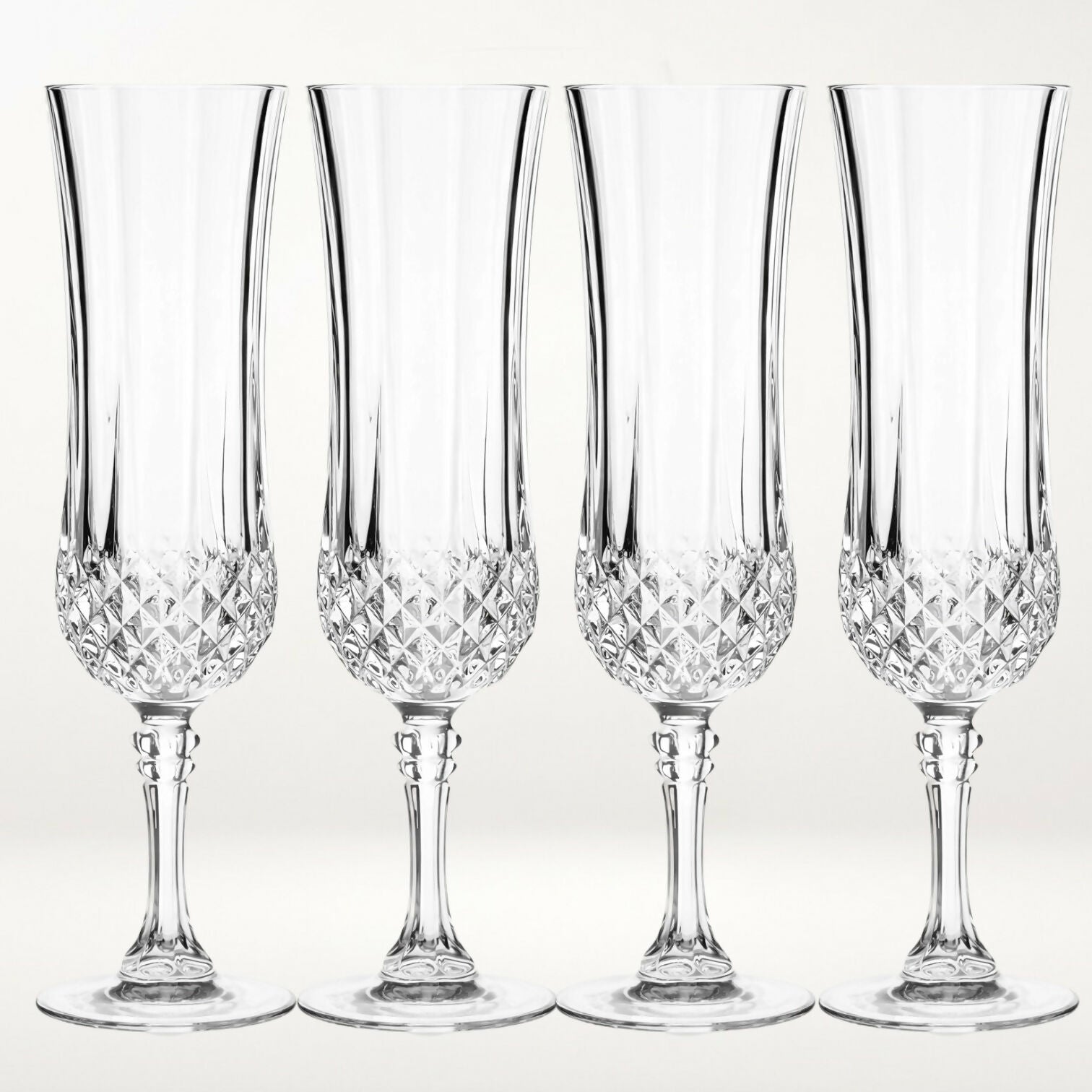 Cristal D’Arques Longchamp Clear Crystal Champagne Flutes | Set of 4 | Excellent Condition