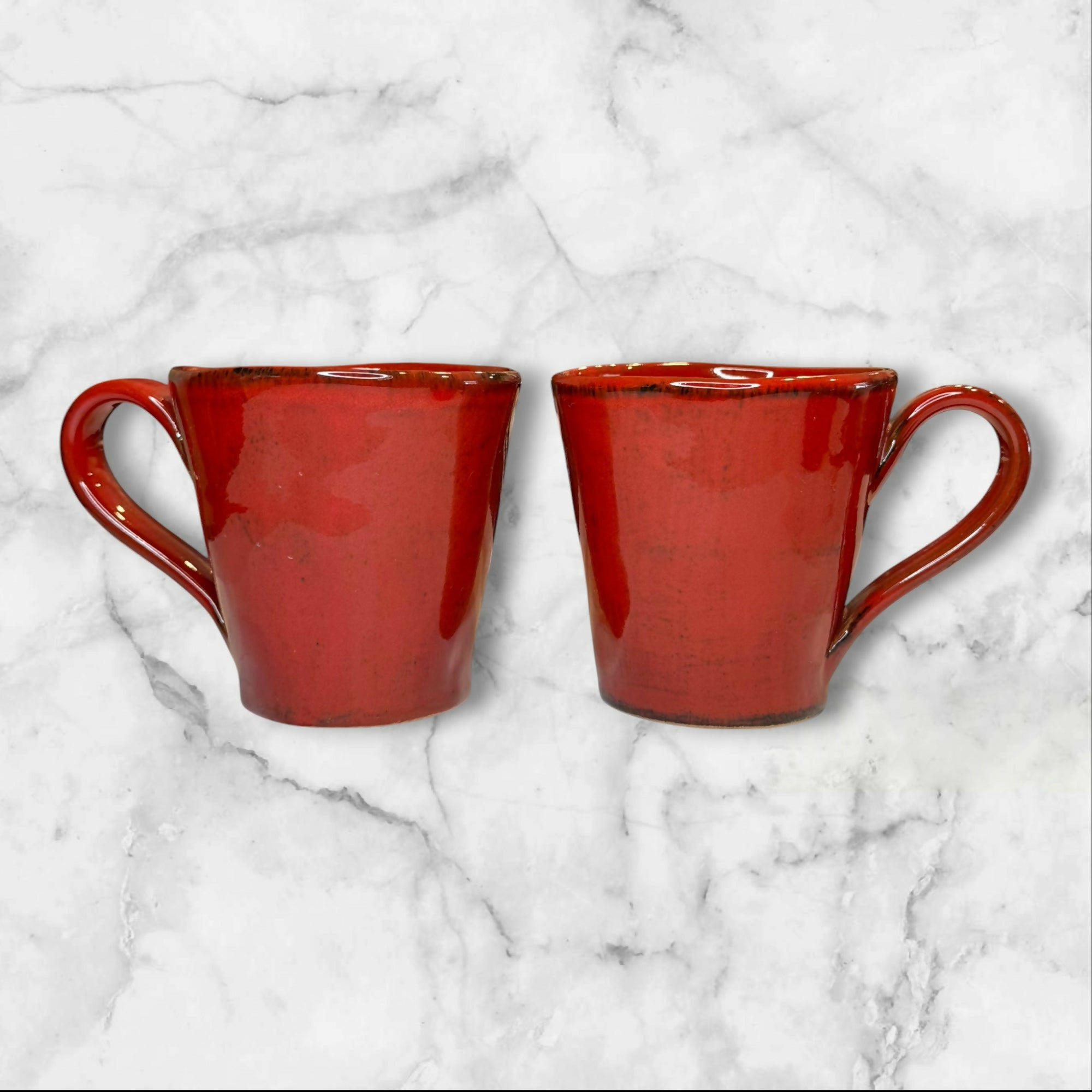 Crate & Barrel Camden Rustic Red Freeform Mugs | Set of 4 | Excellent Condition