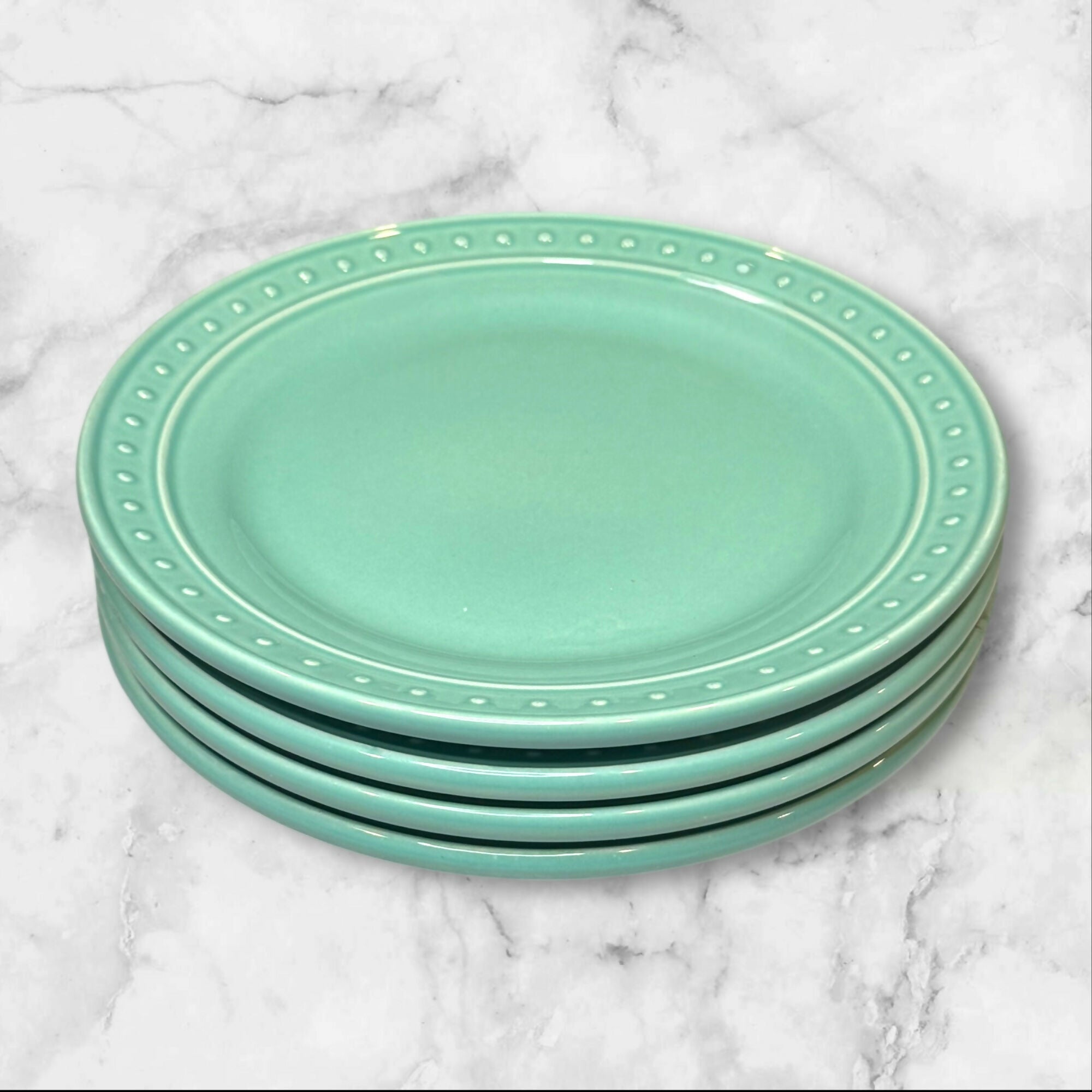 World Market Nantucket Aqua Salad Plates | Set of 4 | 8.5” | Excellent Condition