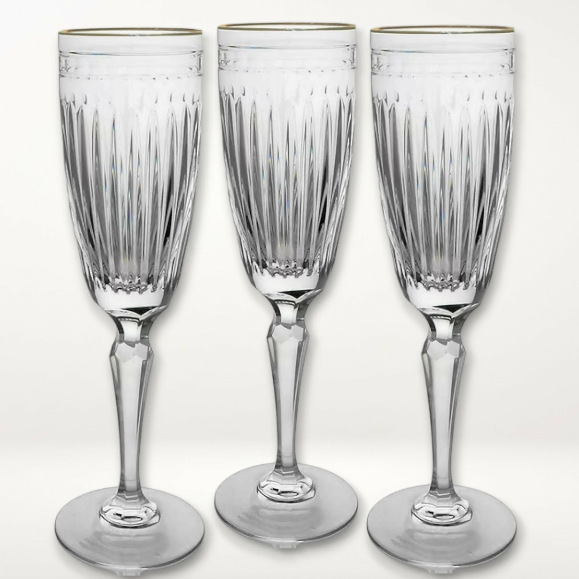 Waterford Hanover Gold Crystal Champagne Flutes | Set of 3 | Vintage