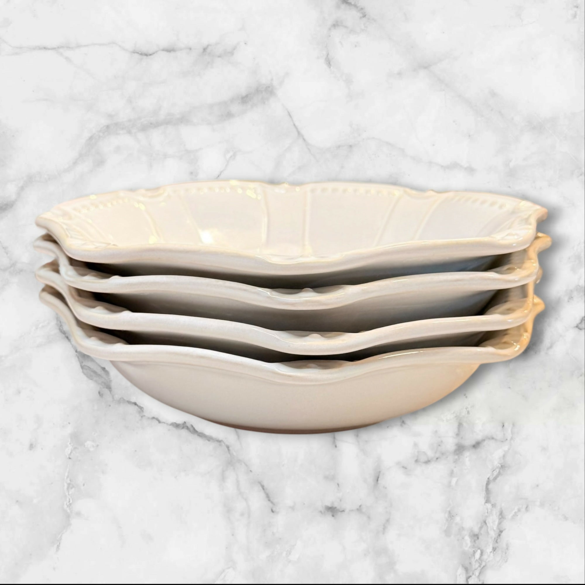 Pier 1 Natalia White Embossed Soup Cereal Bowls Set of 4 | Great Condition