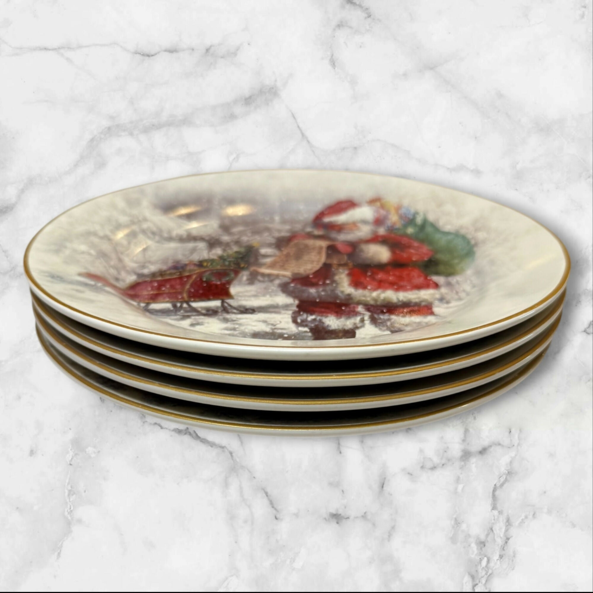 Pottery Barn Nostalgic Santa Christmas Salad Plates | Set of 4 | Excellent