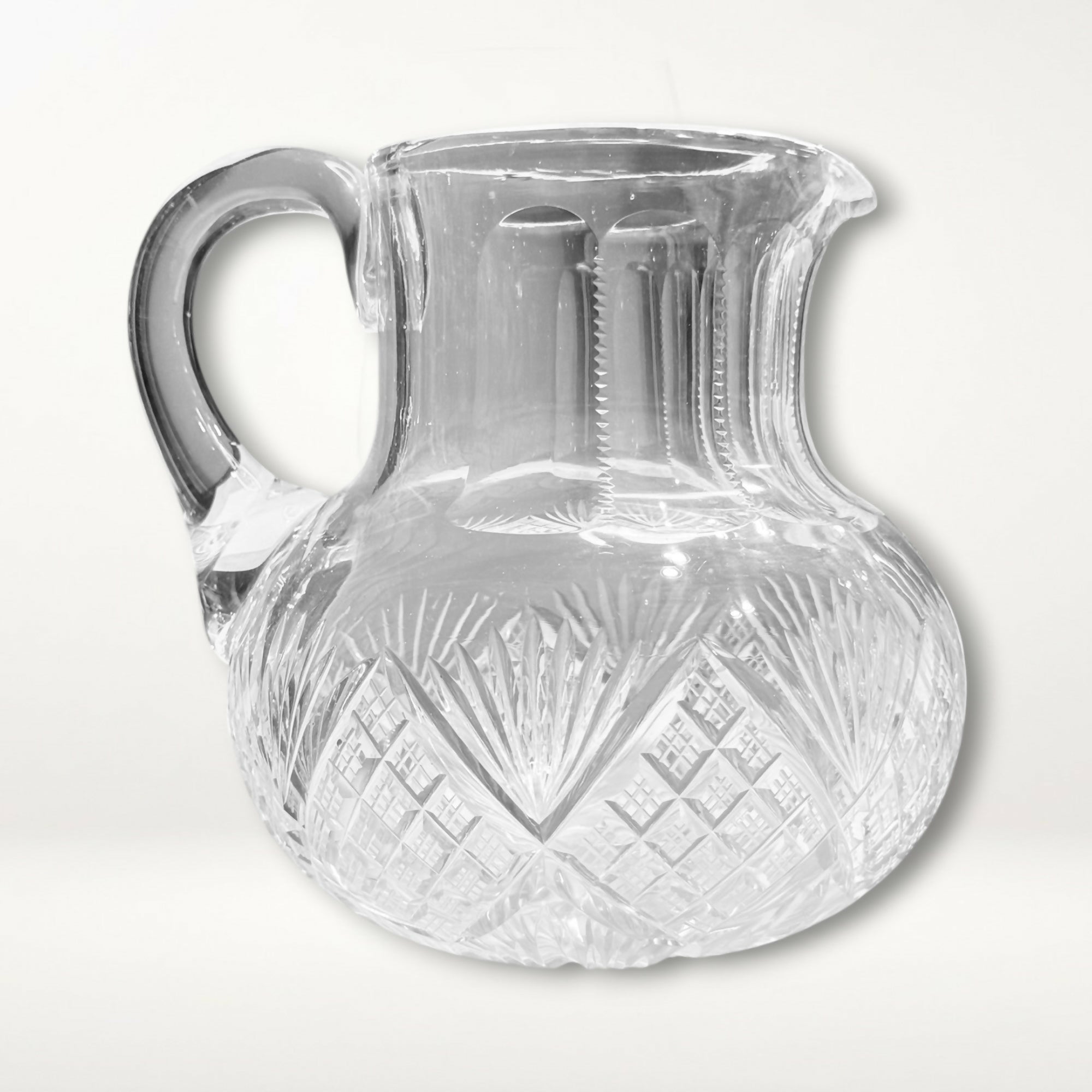 Vintage Cut Crystal Water Pitcher Handled Glass Decanter Excellent Condition