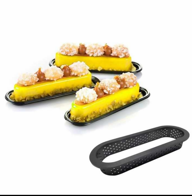 Anygleam Mousse Molder Set Black Oval Shape Cutter Perforated Ring Cake Baking Non Stick Equipment