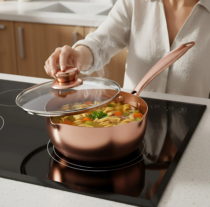 Anygleam Stock Pot Rose Gold Non-Stick Stainless Steel Kitchen Snow Pan Noodle Soup with Lid Cooker Universal Cookware