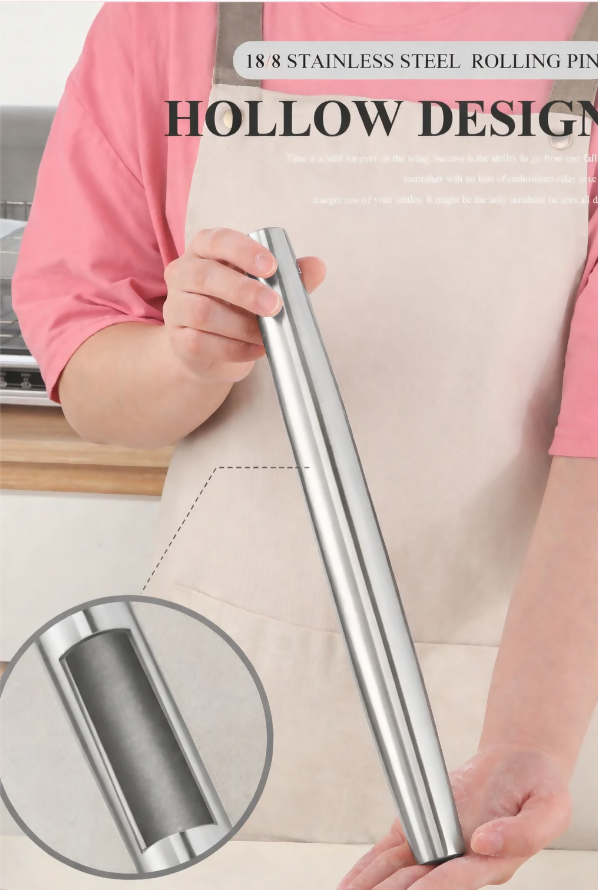 Anygleam Silver Stainless Steel Rolling Pin – 1 Pc Professional Buffet & Restaurant Kitchenware