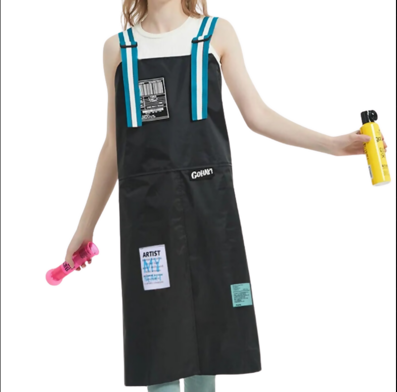 Anypron Black White Kitchen Apron 2 Bags Waterproof Oil-Resistant Bibs Adjustable