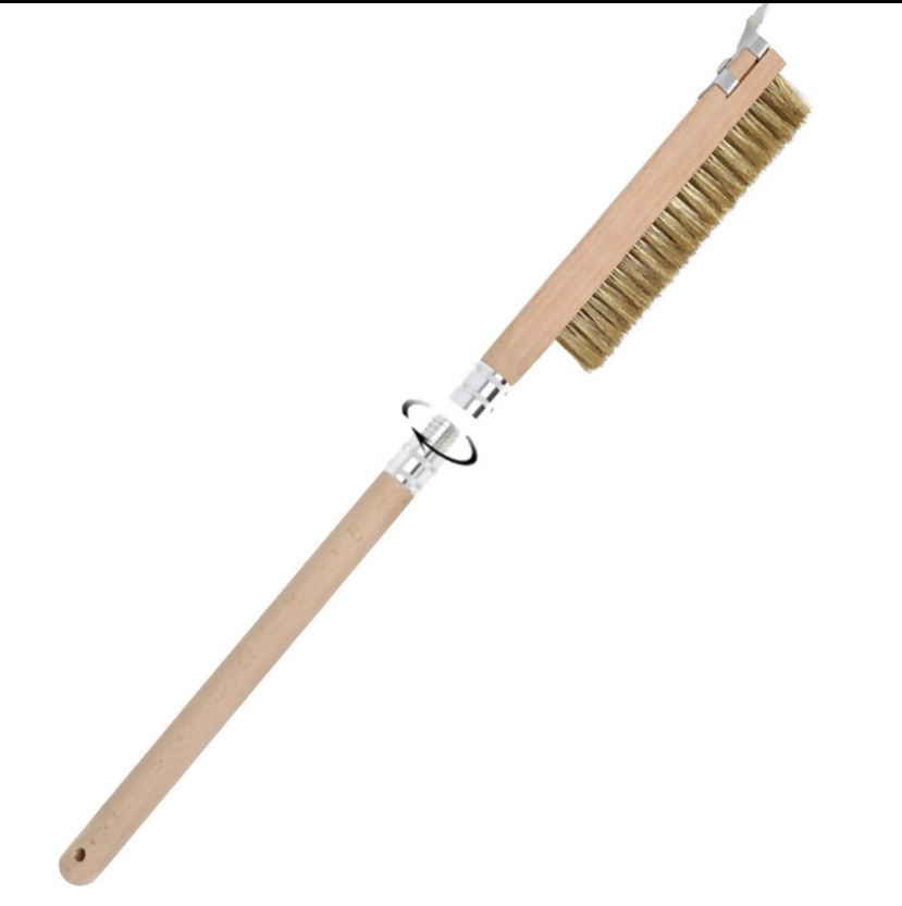 Anygleam Wooden 65cm Pizza Oven Copper Brush with Metal Scraper Tool Cleaning Accessories