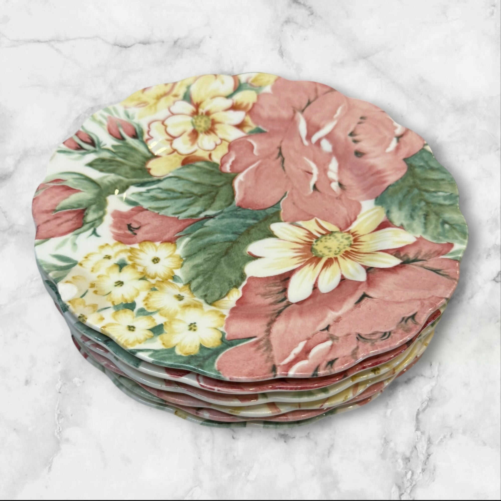 NIKKO English Garden Salad Plates | Set of 6 | Vintage Floral Stoneware