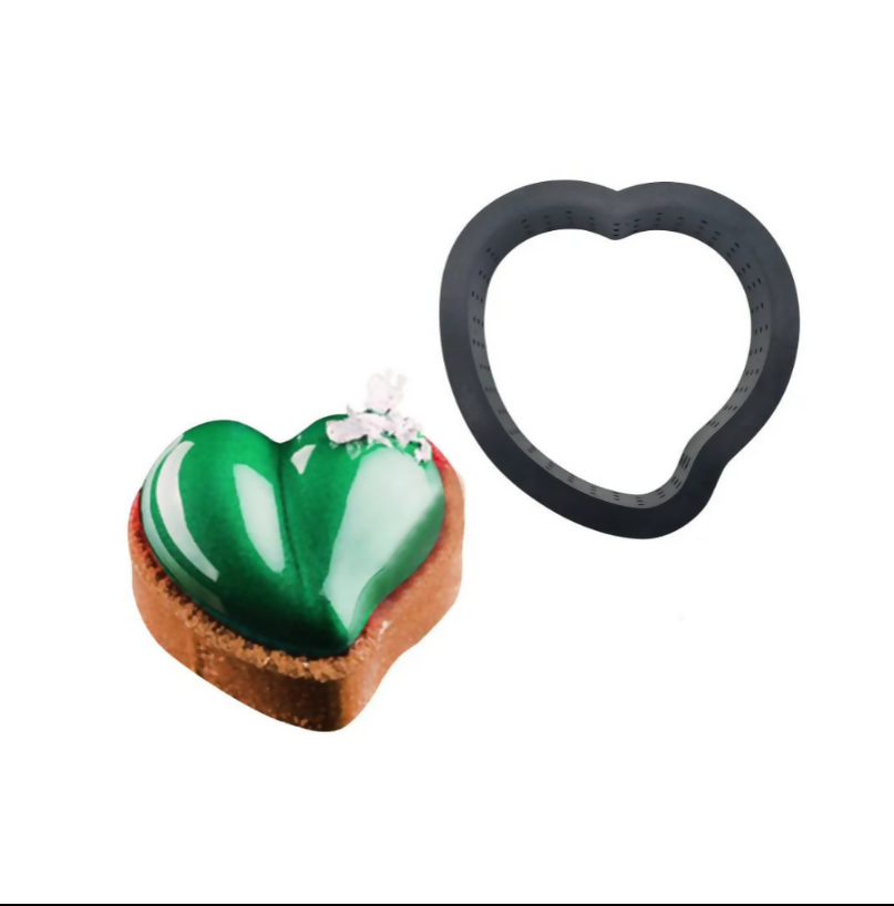 Anygleam Mousse Molder Set Black Heart Shape Cutter Perforated Ring Cake Baking Non Stick Equipment