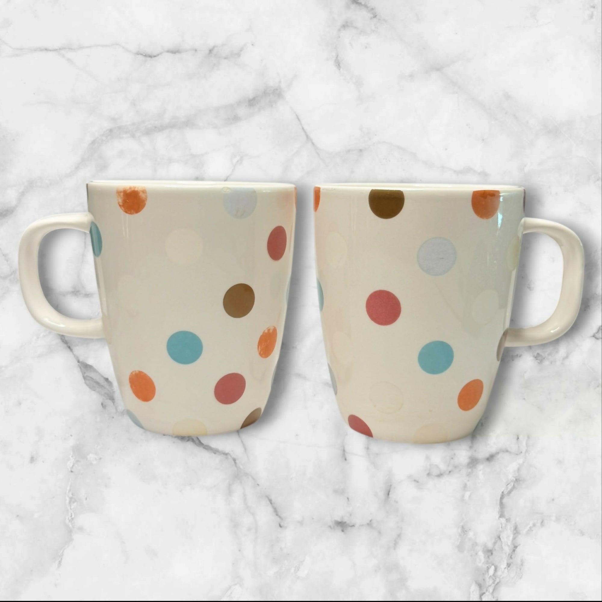 Pier 1 Confetti Polka Dot Mugs Set of 2 | Colorful Ironstone Coffee Cups