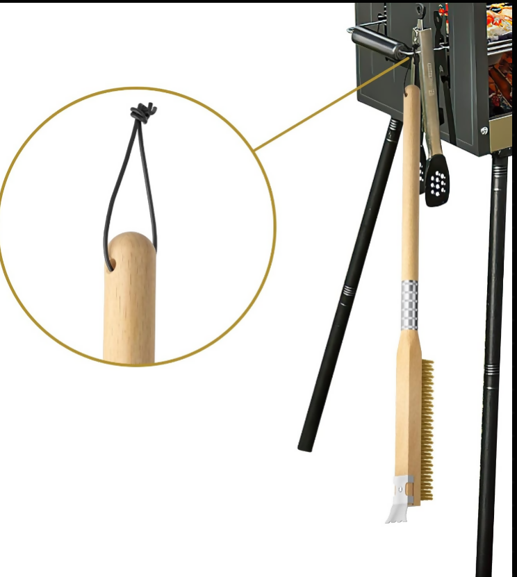 Anygleam Wooden 65cm Pizza Oven Copper Brush with Metal Scraper Tool Cleaning Accessories