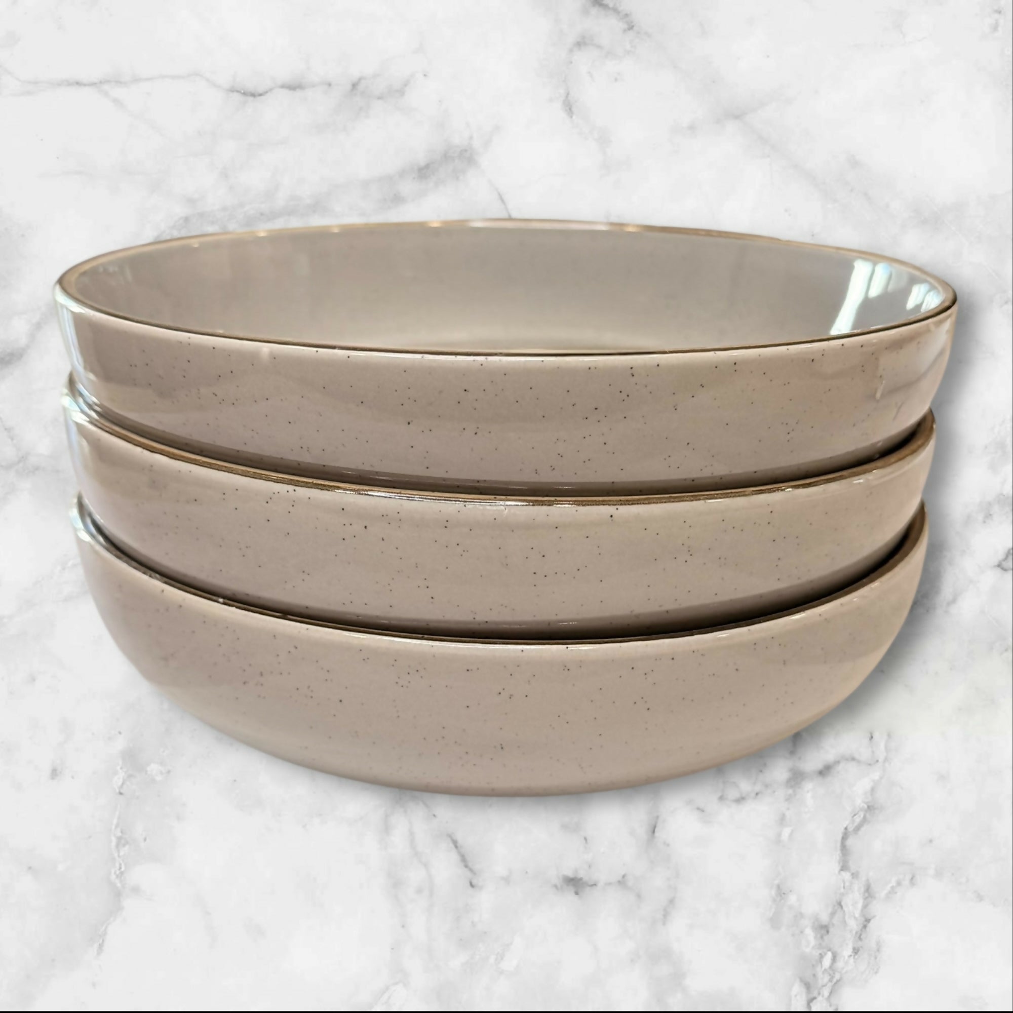 Over and Back Speckled Stoneware Bowls | Set of 3 | Excellent Condition