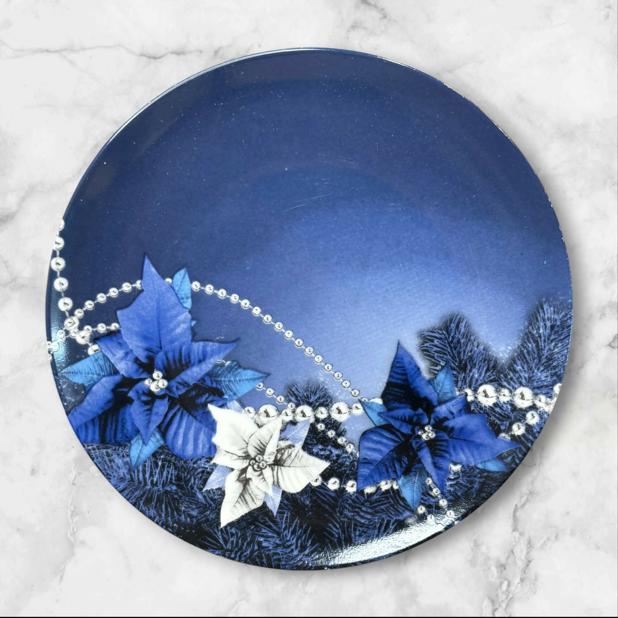 Blue Poinsettia Floral Salad Plates | Set of 4 | Vintage | Good Condition