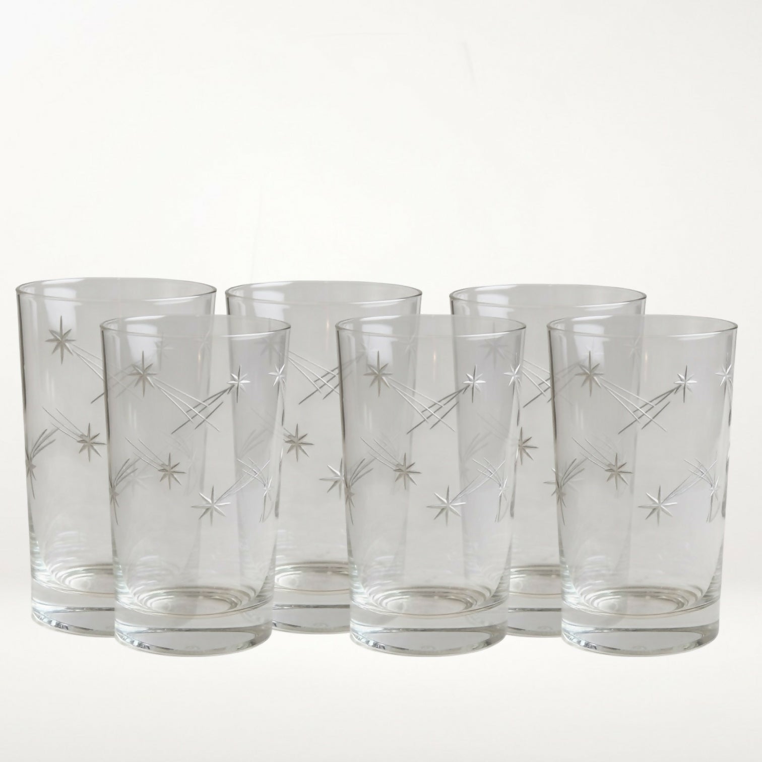 Mid-Century Starburst Etched Highball Glasses | Set of 6 | Great Condition