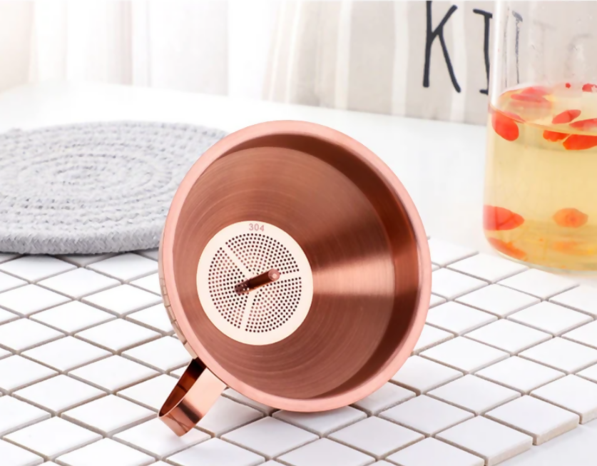 Anygleam Stainless Steel Funnel with Detachable Strainer –1 Pc Rose Gold Wide Cone Mouth for Small Jars, Silver Kitchen Utensil