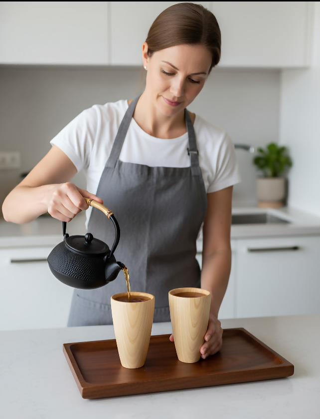 Anygleam Light Brown Wooden Tea Japanese Cups Kitchen Tools Accessories