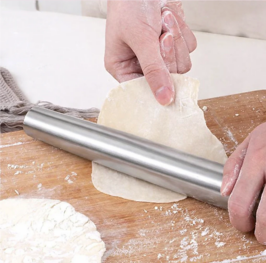 Anygleam Silver Stainless Steel Rolling Pin – 1 Pc Professional Buffet & Restaurant Kitchenware