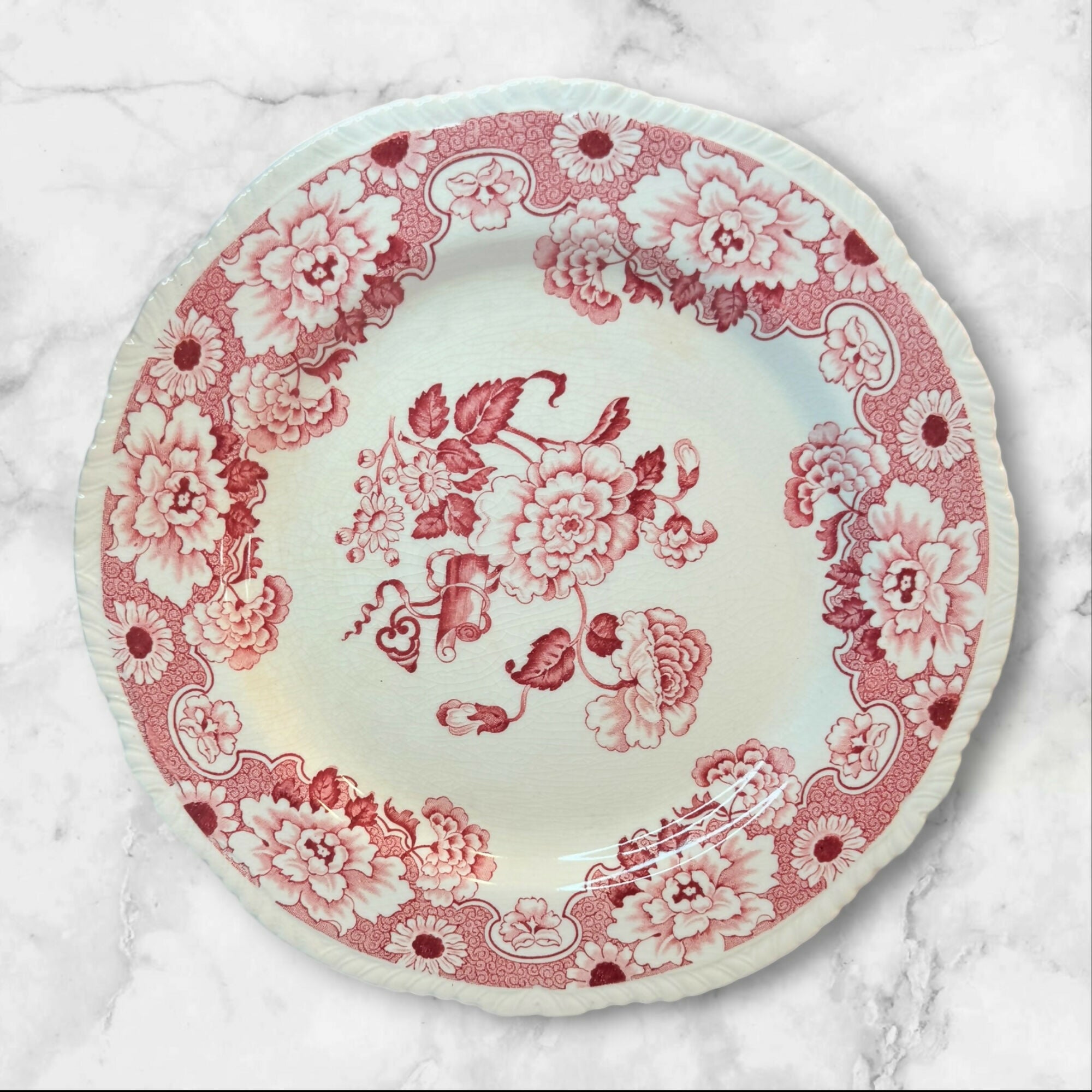 Wood & Sons Cambridge Pink Transferware Dinnerware Set of 7 | Good Condition