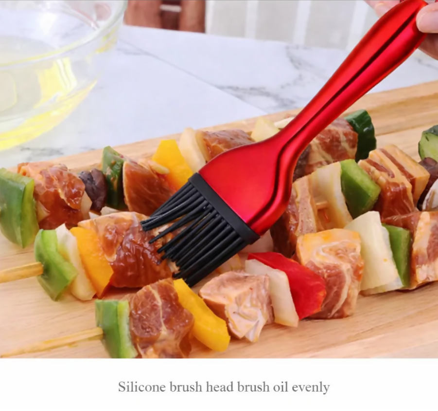 Anygleam BBQ & Baking Brush – Red Rainbow Bristles, Stainless Steel Handle