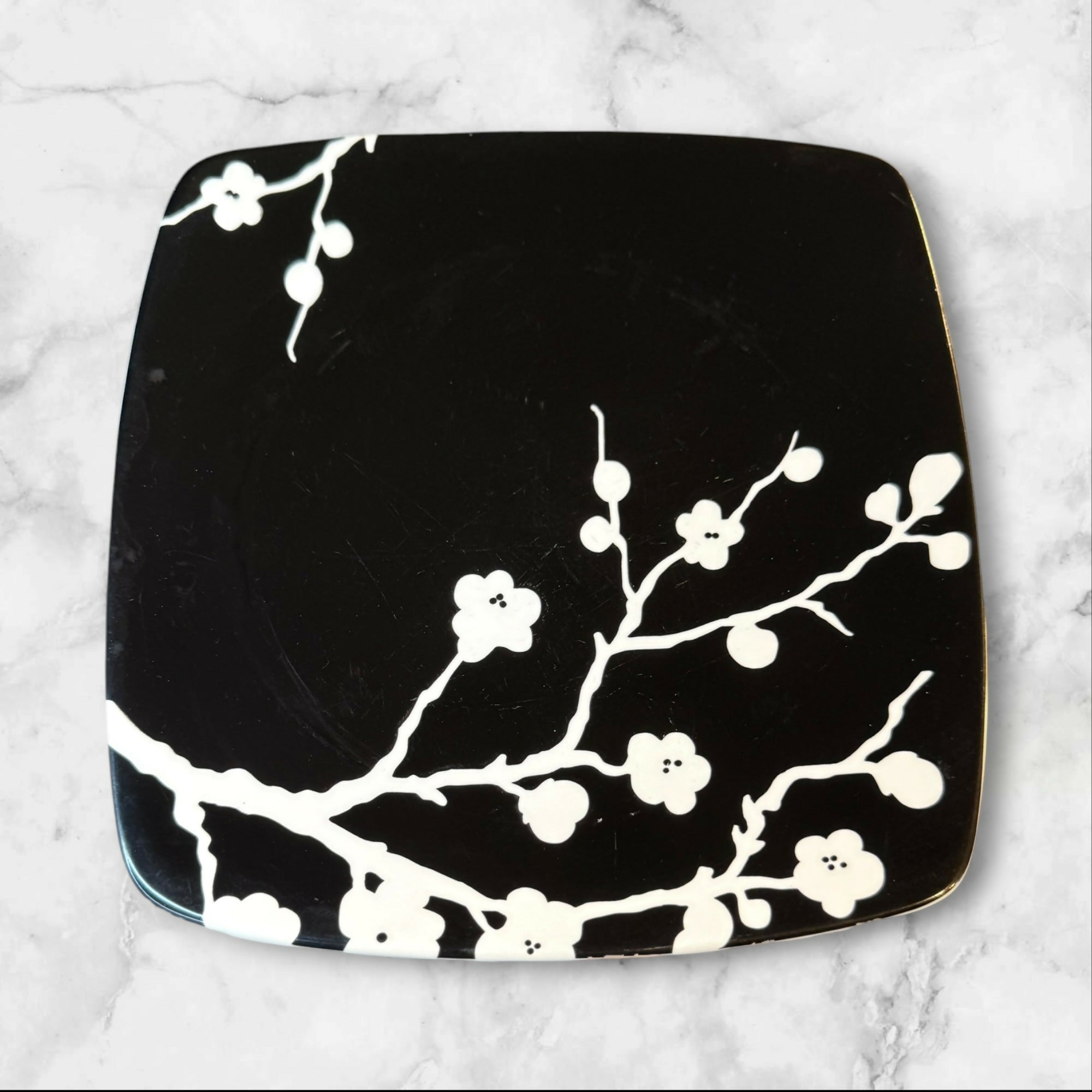 Roscher Spring Blossom Black Floral Salad Plates Set of 4 | Good Condition