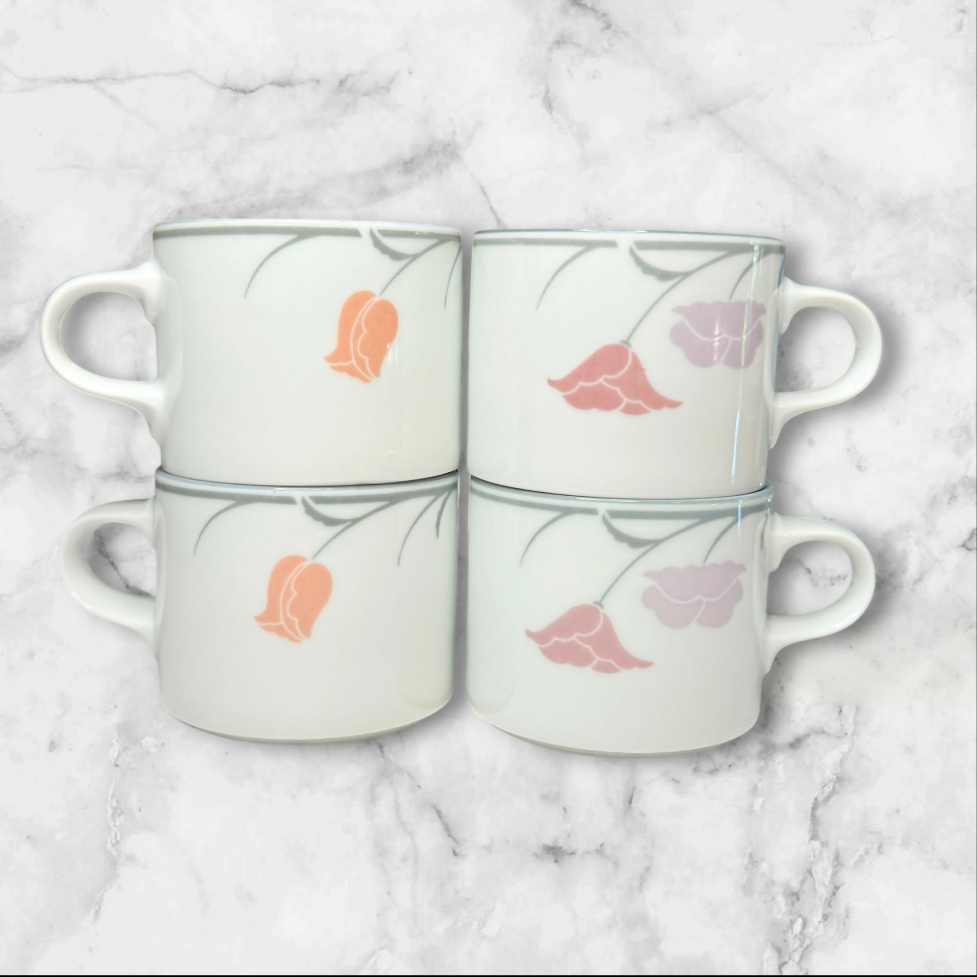 Dansk Tivoli Belles Fleurs Gray Mugs | Set of 4 | Great Condition