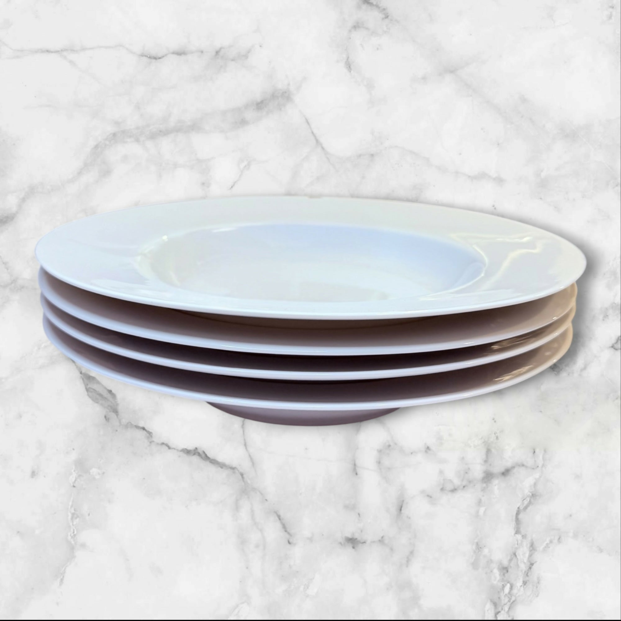 Crate & Barrel Monno White Large Rim Soup Bowls Set of 4 Bangladesh 12”