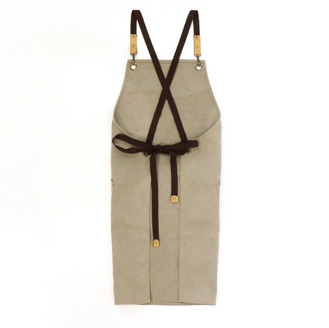 Anypron 16oz Grey Canvas Work Apron with Pockets for Barber Barista Chef