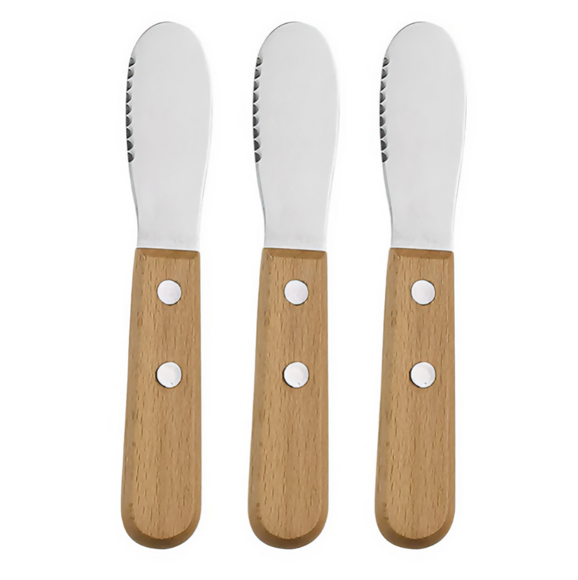 Anygleam Natural Brown 3pcs Wooden Butter Knife Kitchen Food Kitchen Tableware
