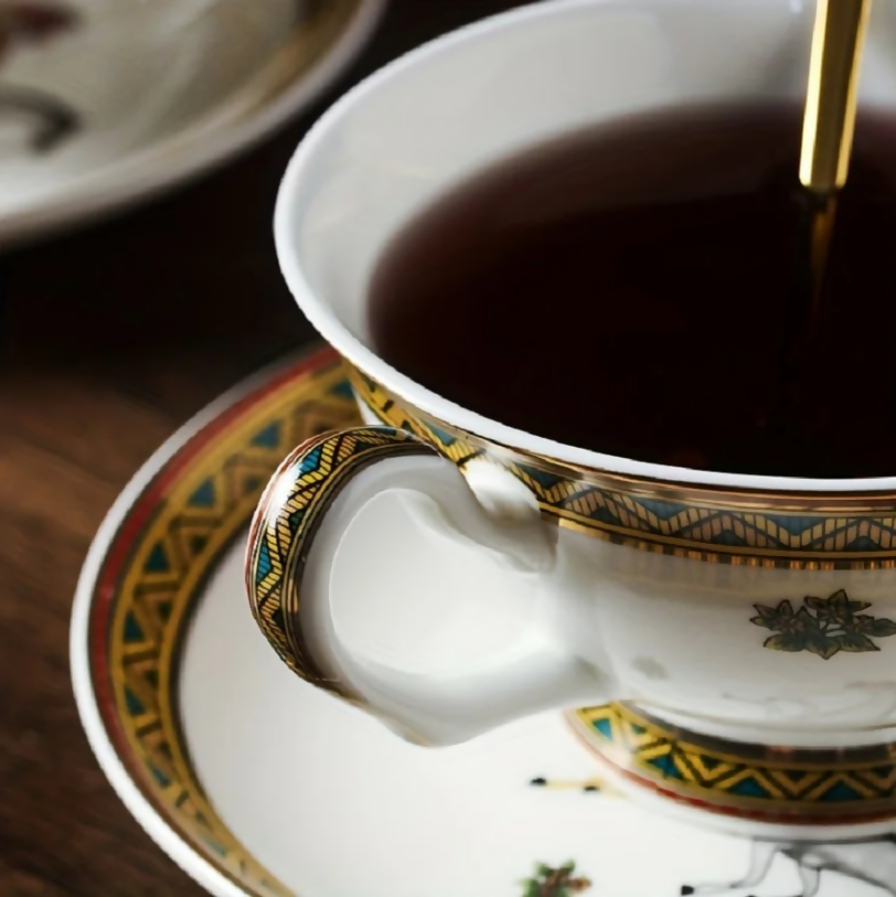 Anygleam Tea Cup White With Saucer Gold Spoon Running Horse Design Vintage Drinkware