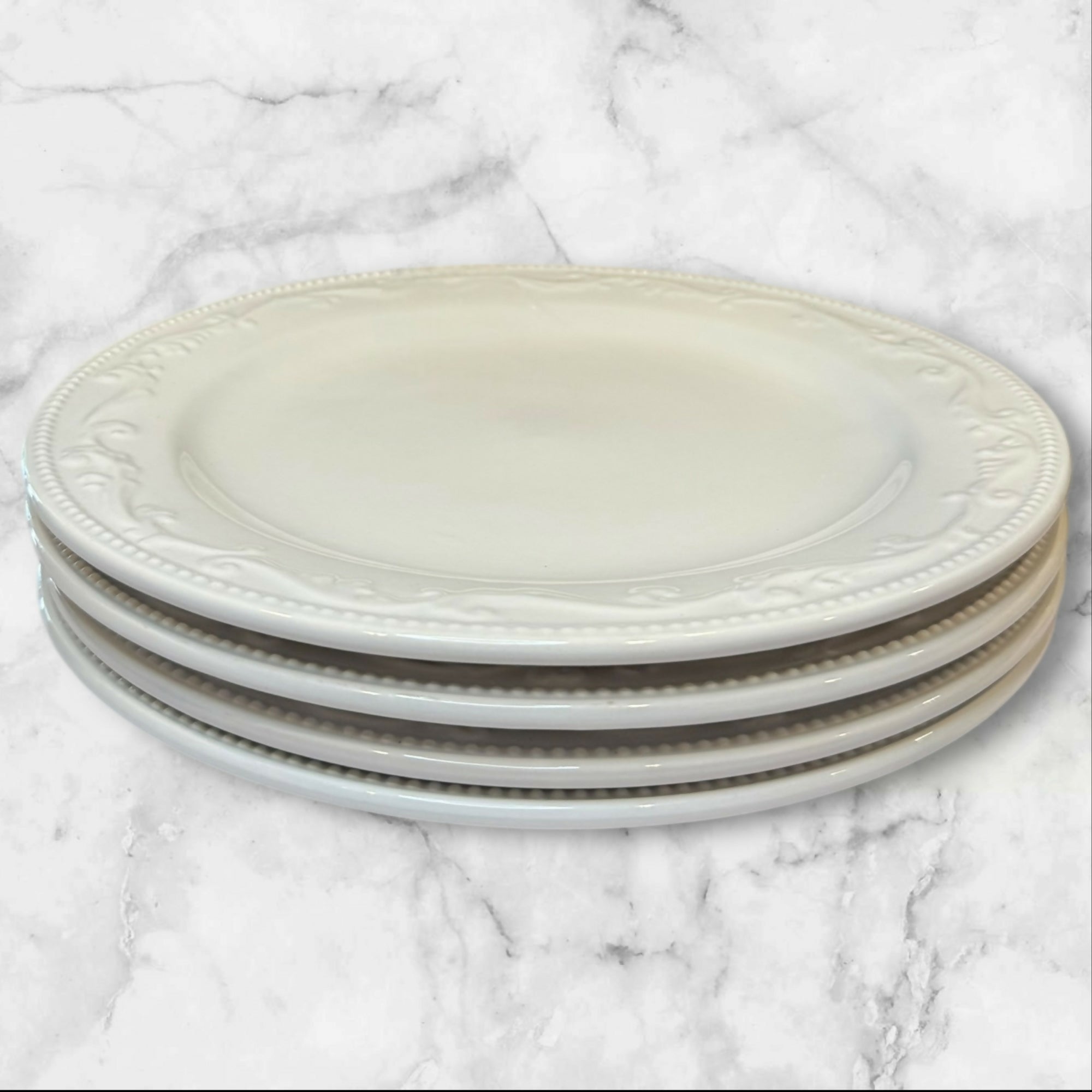 Mesa International White Embossed Dinner Plates | Set of 4 | Great Condition