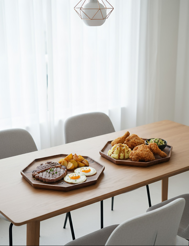 Anygleam Natural Wood Diagonal Acacia Wood Plate Serving Tray Food Kitchen Tableware