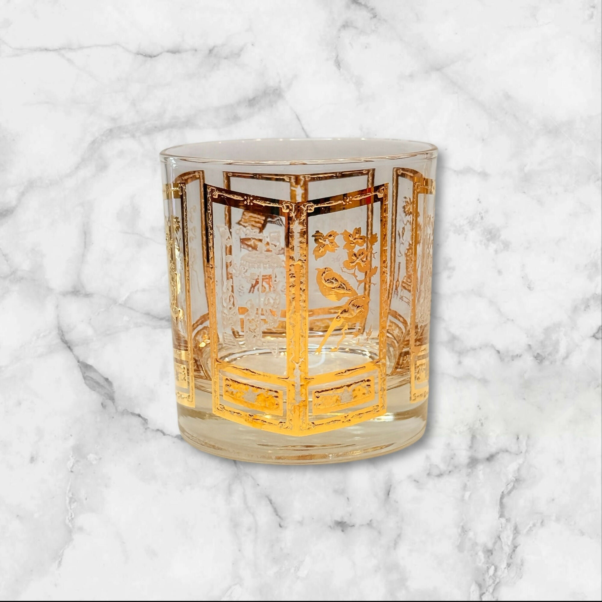 Culver 22K Gold Chinoiserie Bar Glasses | Set of 2 | Vintage MCM