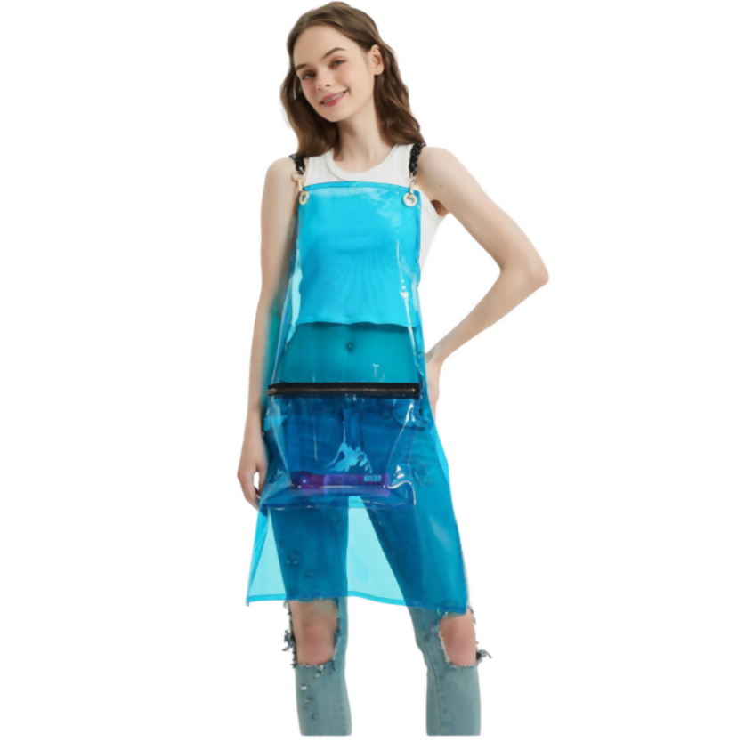 Anypron Barber Apron Blue Waterproof Cross-Back 3 Pockets for Stylists