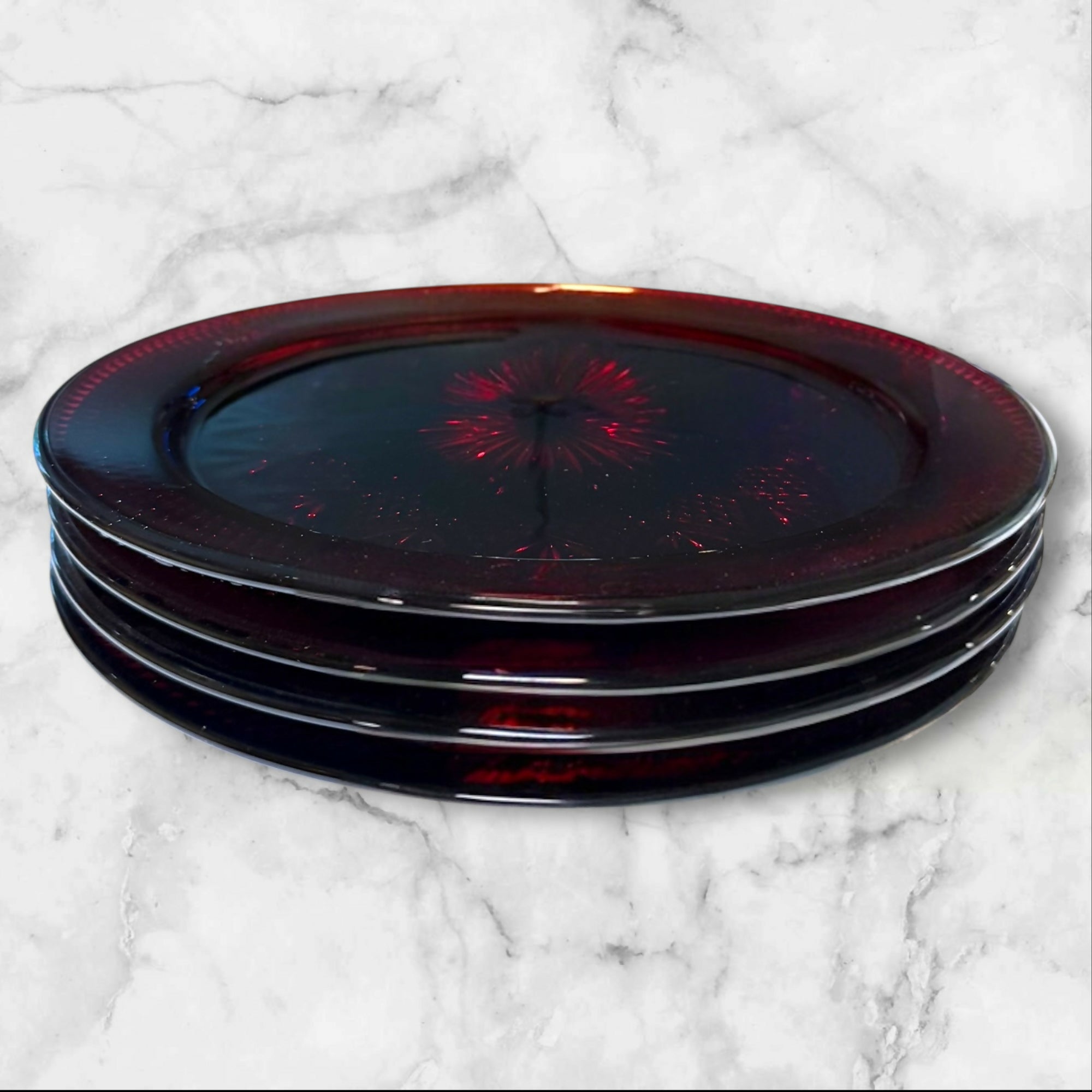 Cristal de Flandre Salzburg Ruby Glass Charger Plates | Set of 4 | Great Condition