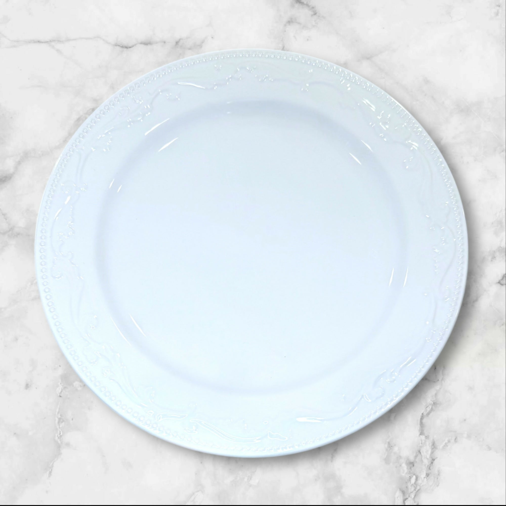 Mesa International White Embossed Dinner Plates | Set of 4 | Great Condition