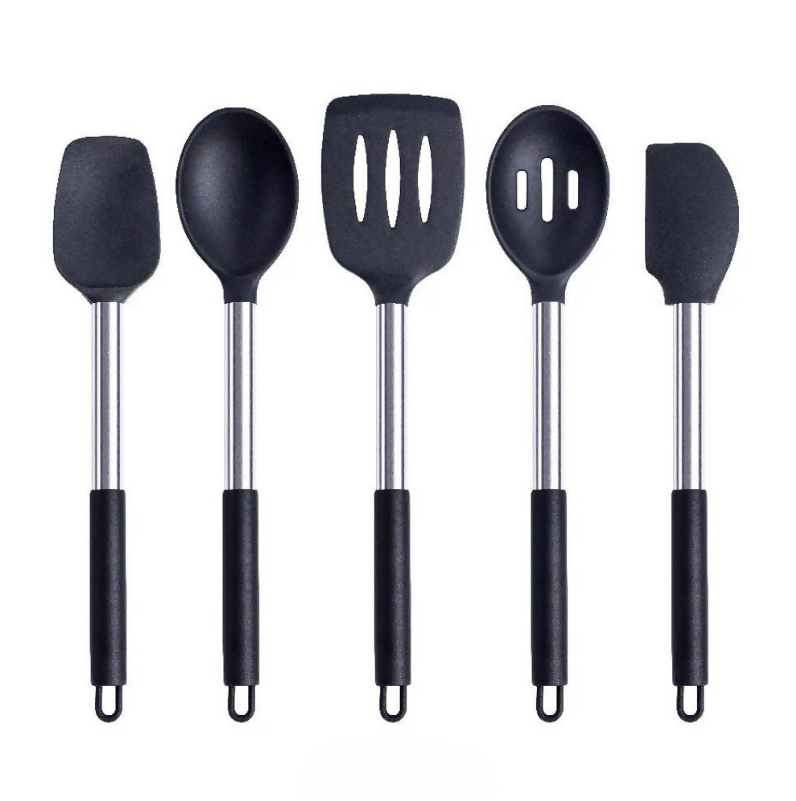 Anygleam Kitchen Utensils Non-stick Black/ Silver 5 Set Cooking Tool Accessories Heat Resistant Kitchenware