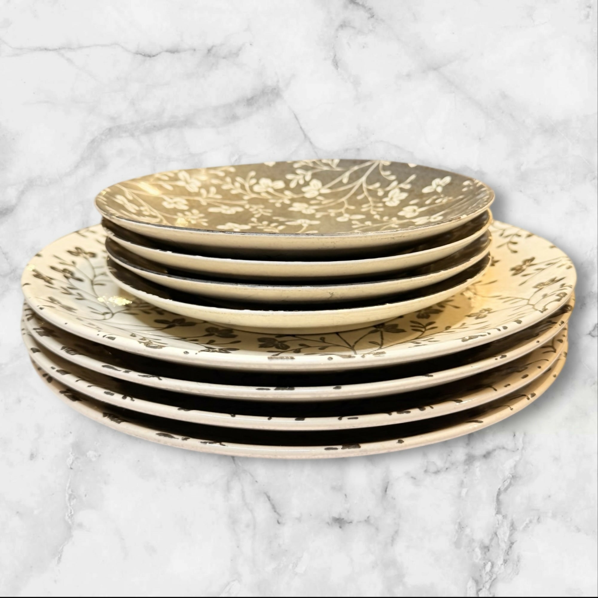 Sango Fresh Flowers Black Dinner & Salad Plates | Set of 8 | Gently Used
