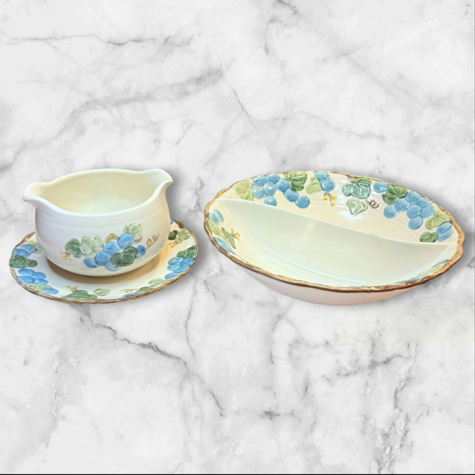 Metlox Poppy Trail Sculptured Grape Serving Set | Excellent Condition | USA