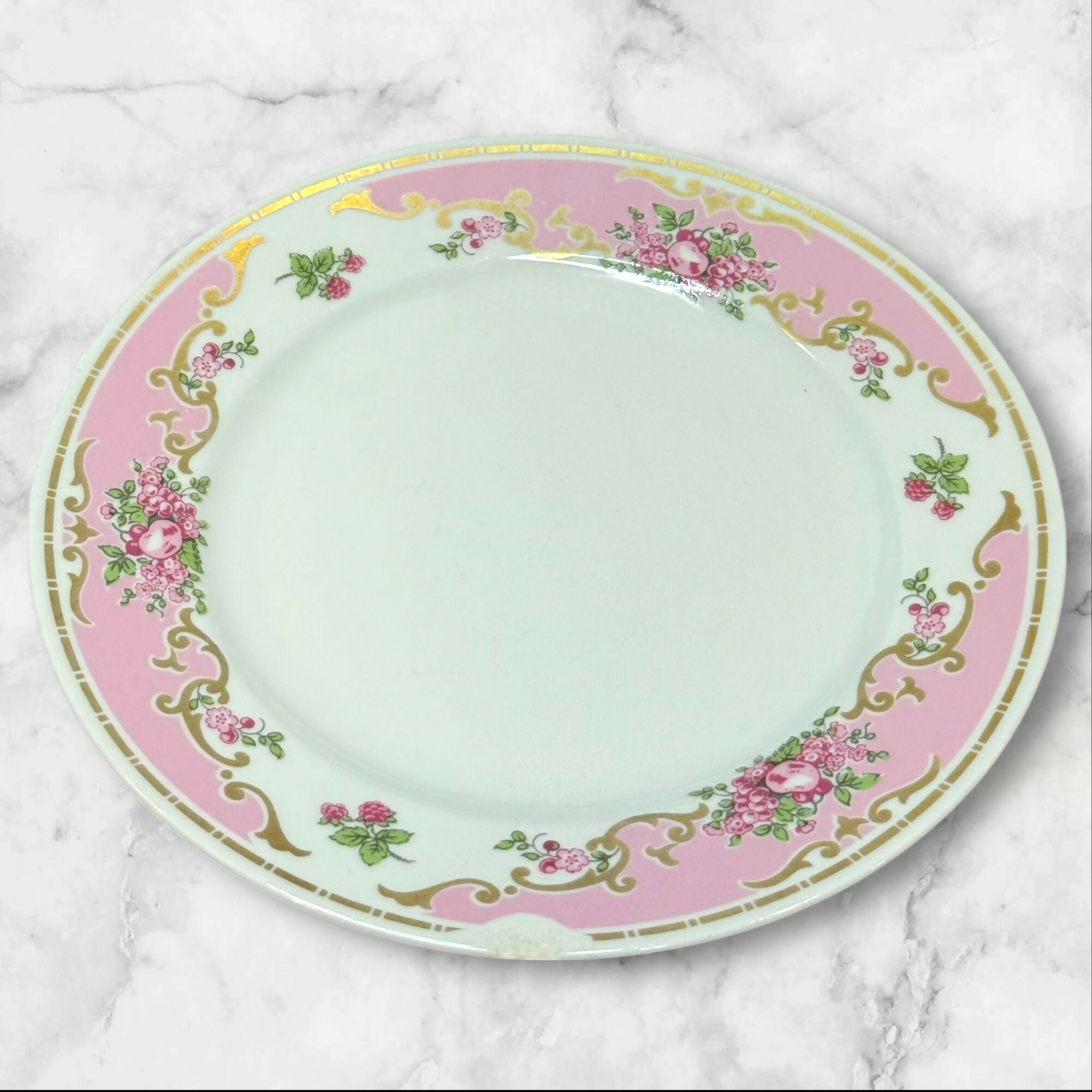 Vintage Ilmenau GDR Pink Floral Gold Porcelain Salad Plates | Set of 4 | Vintage