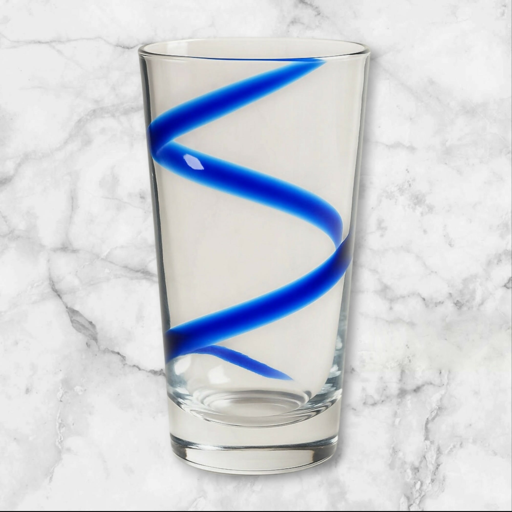 Pier 1 Swirline Cobalt Highball Glasses Set of 2 | Hand Blown Blue Swirl