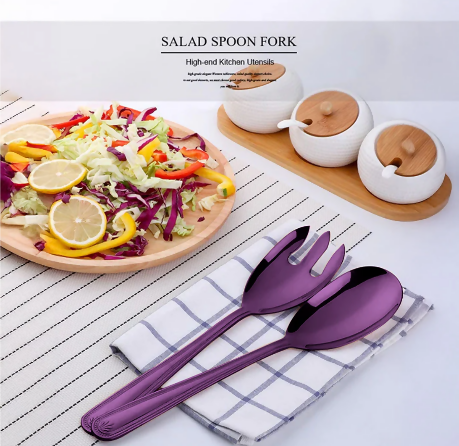 Anygleam Purple Giant Spoon & Fork Set – 2-Piece Stainless Steel