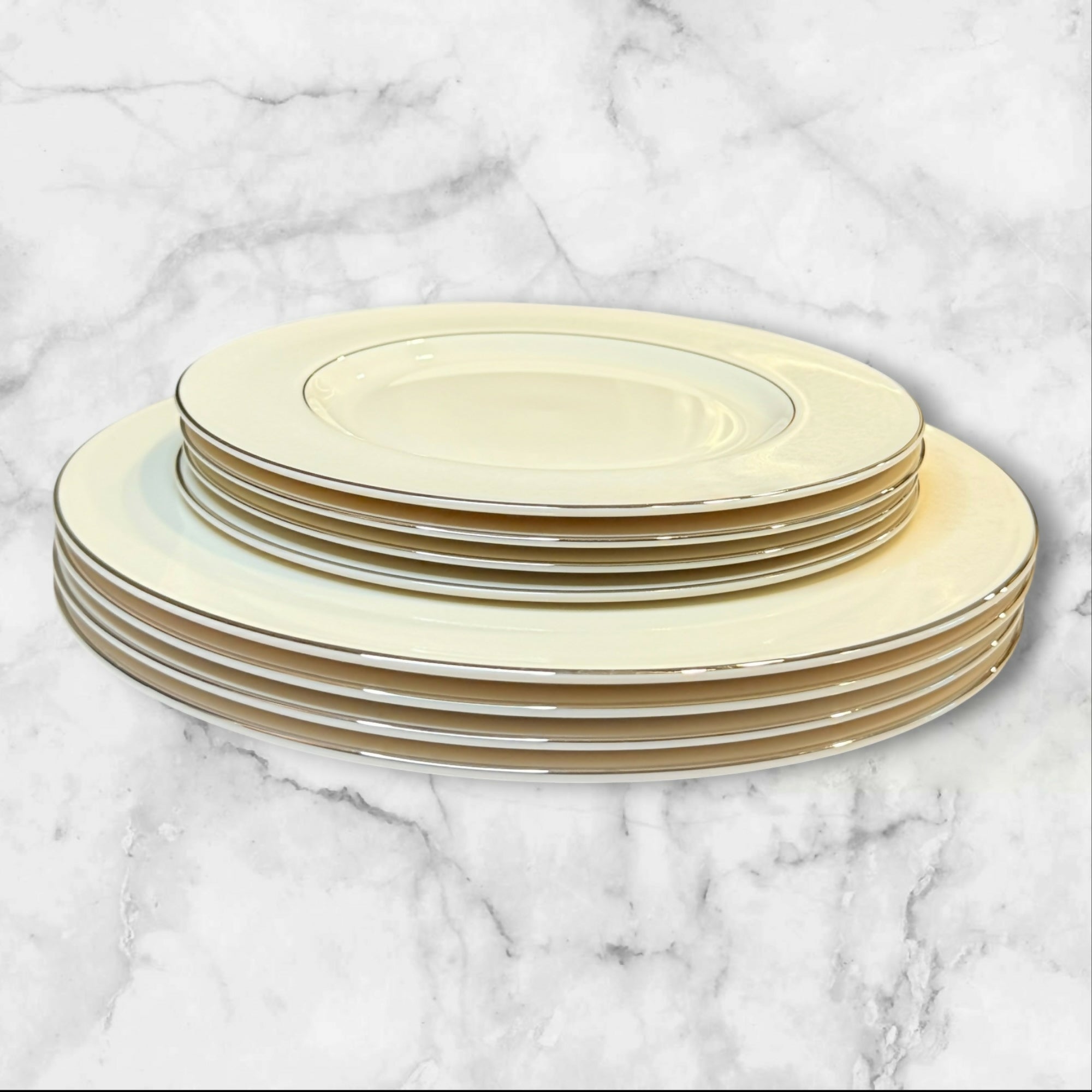 Pickard Venetia Cream Platinum Dinner & Salad Plates Set of 8 | Excellent