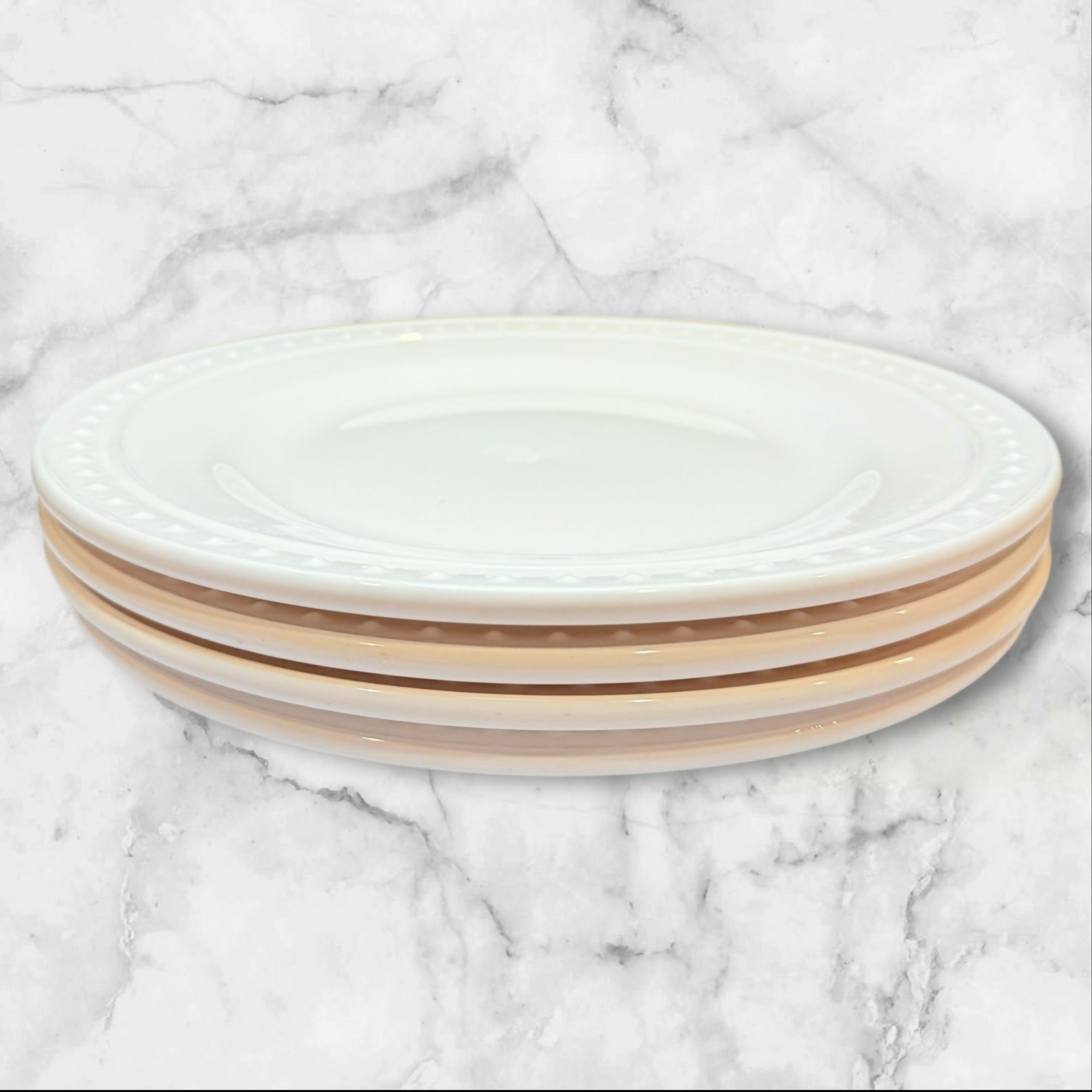 World Market Nantucket White Beaded Dinner Plates | Set of 5 | Excellent Condition