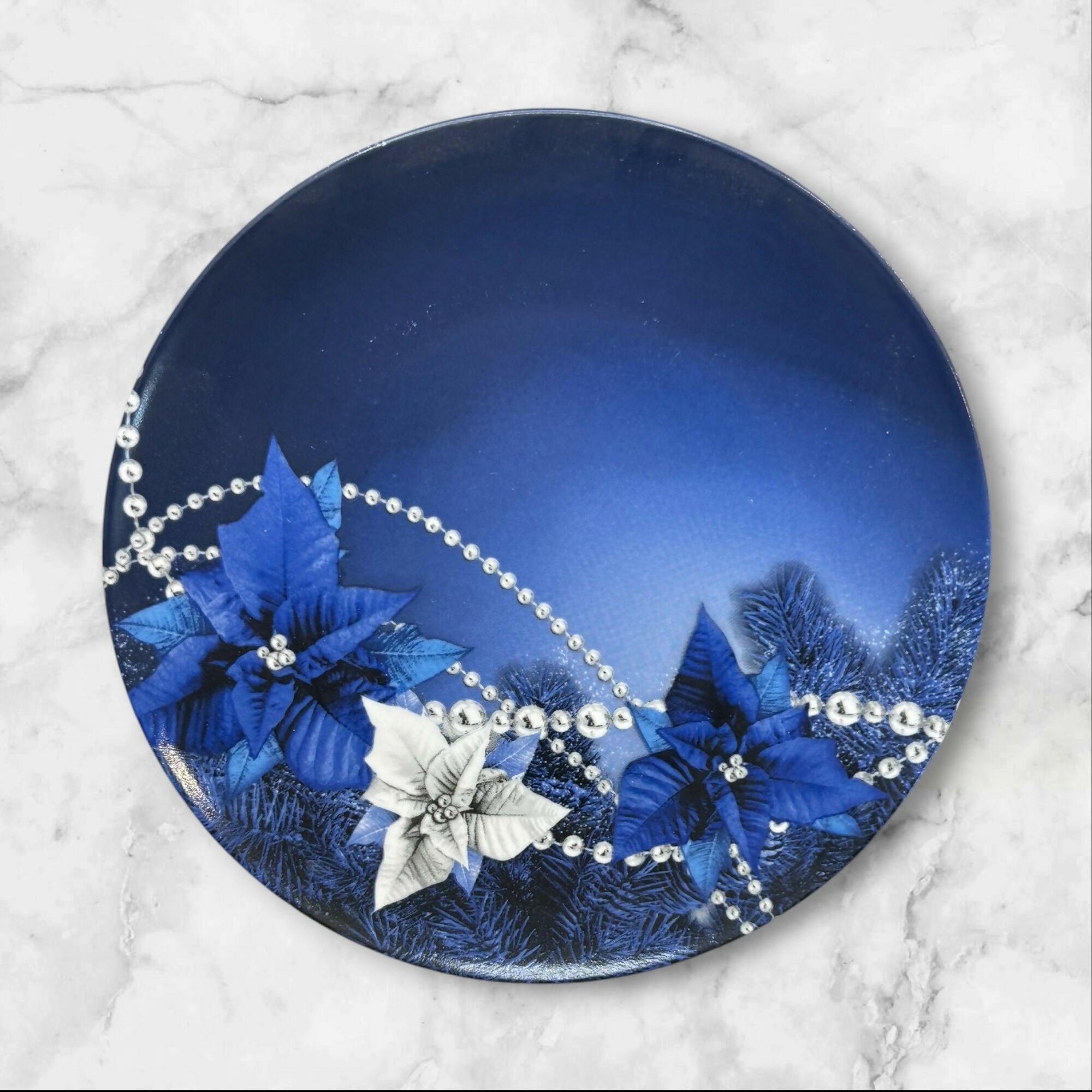 Blue Poinsettia Floral Salad Plates | Set of 4 | Vintage | Good Condition