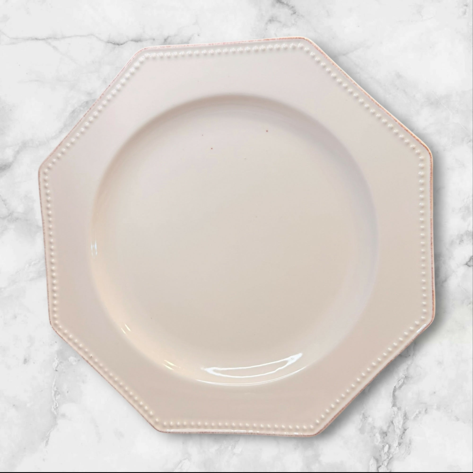 Made in Portugal Octagon Beaded Dinner Plates Ivory Cream | Set of 6 | Good Condition