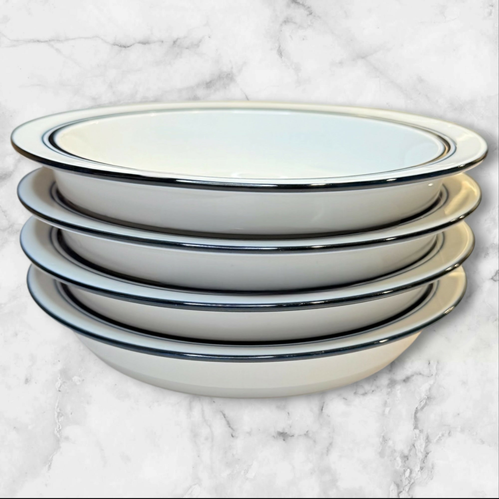 Dansk Christianshavn Blue Rim Soup Bowls Set of 4 Portugal 8” Stoneware